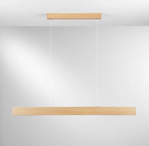 Immagine di Lampadario Orizzontale Barra Effetto Legno Per Tavolo Con Interruttore CCT Navel S120 Fan Europe