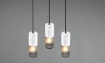 Immagine di Sospensione Rotonda Tosh 3 Paralumi Gabbie Metalliche e Legno Bianco Trio Lighting