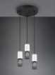 Immagine di Sospensione Rotonda Tosh 3 Paralumi Gabbie Metalliche e Legno Bianco Trio Lighting