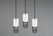 Immagine di Sospensione Rotonda Tosh 3 Paralumi Gabbie Metalliche e Legno Bianco Trio Lighting