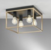 Immagine di Plafoniera Quadrata Metallo Oro Nero Lampadine A Vista Kimera PL4 Luce Ambiente Design