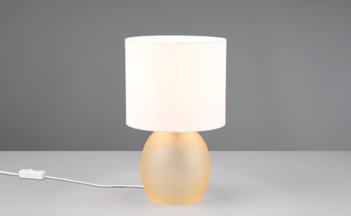 Immagine di Lampada da Comò Base Vetro Ambra e Paralume Tessuto Bianco 1xE14 Vela Trio Lighting