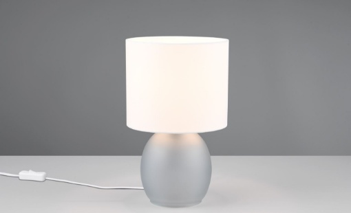 Immagine di Lampada da Tavolo Base Vetro Grigia e Paralume Tessuto Bianco 1xE14 Vela Trio Lighting