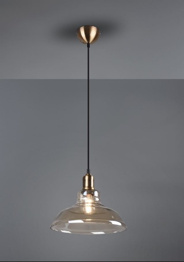 Immagine di Sospensione Singola Aldo 1xE27 Ottone Anticato e Paralume Vetro Ambra Ø28 cm Trio Lighting