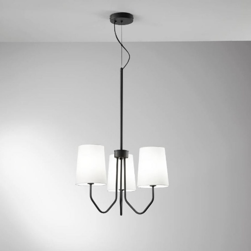 Picture of Lampadario 3 Luci Per Salotto Nero Con Paralumi Tessuto Sally Luce Ambiente Design