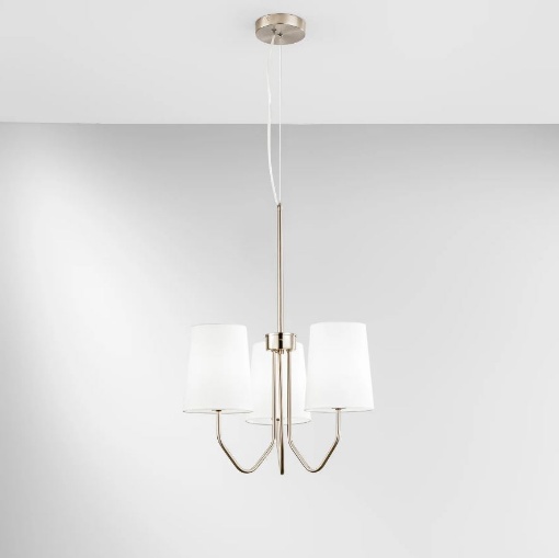 Immagine di Lampadario Per Salotto 3 Luci Metallo Nichel Con Paralumi Bianchi Sally Luce Ambiente Design