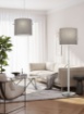 Immagine di Piantana Fusto Lineare Nichel e Paralume Tessuto Grigio 3xE27 Camden Trio Lighting