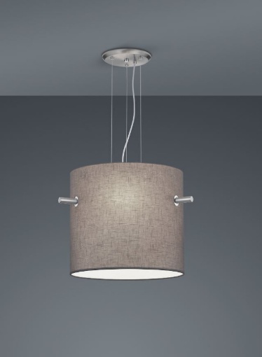 Immagine di Sospensione Nichel con Grande Paralume Tessuto Grigio 3xE27 Camden Trio Lighting 