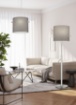 Immagine di Sospensione Nichel con Grande Paralume Tessuto Grigio 3xE27 Camden Trio Lighting 