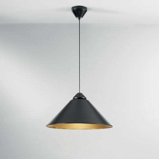 Immagine di Lampadario Moderno Design Cono 50 cm Nero Oro Pendente Per Tavolo Bigbang Fan Europe