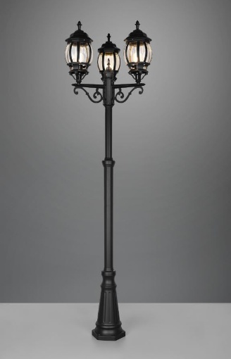 Immagine di Lampione da Giardino 3 Luci Stile Vintage Elvo Alluminio Nero IP23 Trio Lighting 