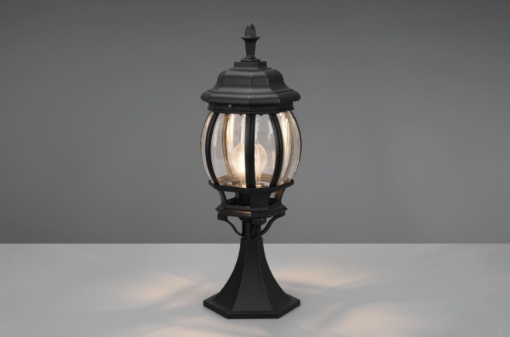 Immagine di Paletto da Giardino Stile Lanterna Elvo Alluminio Nero IP23 H49 cm Trio Lighting 