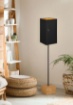 Immagine di Lampada Nordica da Terra Quadrata Woody Base Legno e Paralume Nero Trio Lighting