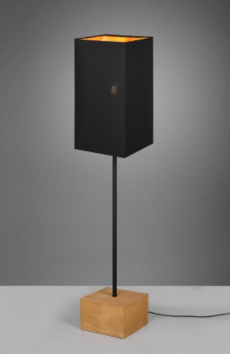 Picture of Lampada Nordica da Terra Quadrata Woody Base Legno e Paralume Nero Trio Lighting