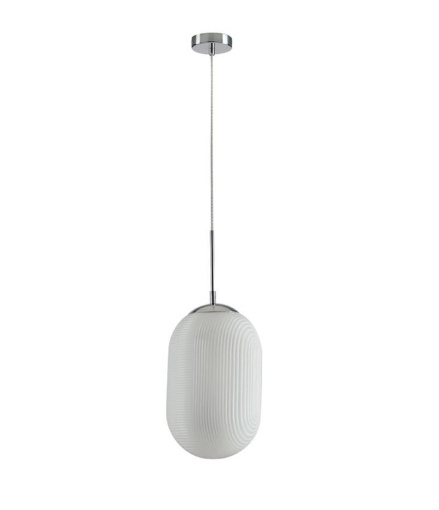 Immagine di Lampada Pendente Vetro Rigato Bianco Moderno Greenwich Luce Ambiente Design