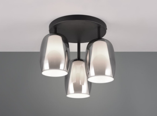 Immagine di Lampada Rotonda da Soffitto 3 Paralumi Doppio Vetro Fumé e Bianco Latte Barret Trio Lighting