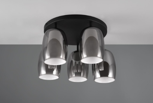 Picture of Lampada Nera da Soffitto 5 Luci Doppio Vetro Fumé e Bianco Latte Barret Ø48 cm Trio Lighting