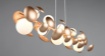 Immagine di Grande Sospensione Design Sfere Metallo Oro e 10 Paralumi Vetro Bianco Bubble Trio Lighting 