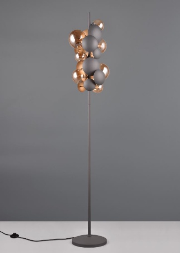 Picture of Piantana Decorativa Cerchi Metallo Antracite e Paralumi Vetro Ambra 7xG9 Bubble Trio Lighting	