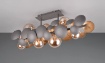 Immagine di Grande Plafoniera Design Cerchi Antracite e 8 Paralumi Vetro Ambra Bubble Trio Lighting 