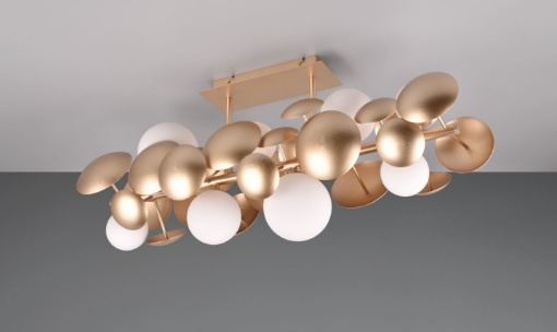 Picture of Plafoniera Design Cerchi Oro e 8 Paralumi Vetro Ambra Bubble Trio Lighting 