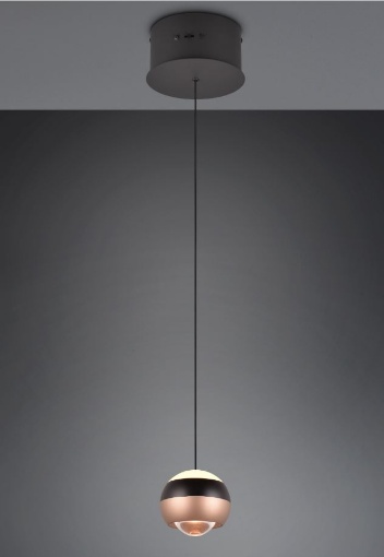 Immagine di Sospensione Singola Sfera Nera Led Regolabile CCT e Switch Dimmer Orbit Trio Lighting 