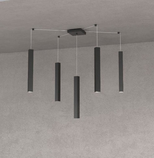 Immagine di Lampadario A Ragno 5 Cilindri Quadrati Per Soggiorno Moderno Square Tube Top Light 1173/S5