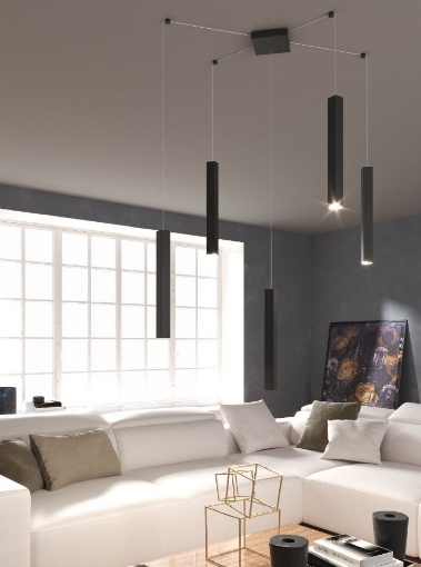 Immagine di Lampadario Decentrato Da Soggiorno 4 Pendenti Quadrati GU10  Square Tube Top Light 1173/S4