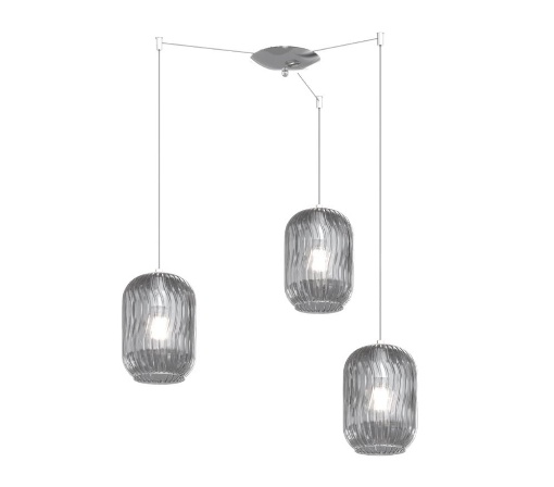 Immagine di Lampadario Moderno Tre Lampade Decentrate In Vetro Ondulato Tender 1181 Top Light