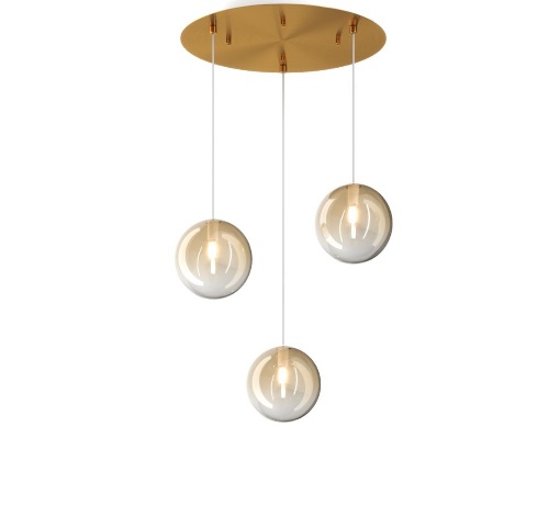 Immagine di Sospensione Rotonda Ottone Con Sfere Pendenti Vetro Colorato Tre Luci Eclipse 1184OS/S3T Top Light