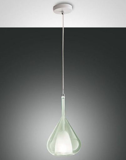 Immagine di Lampadario Pendente Per Cucina Goccia Vetro Verde Trasparente 1xE27 Lila Fabas 