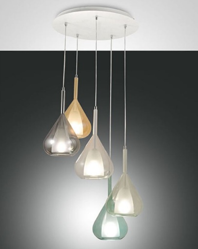 Immagine di Grande Lampadario Salotto 5xE27 Vetri Multicolor Lila Ø50 cm Fabas