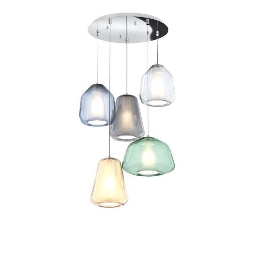 Immagine di Lampadario 5 Luci Per Soggiorno Moderno Pendenti Bocce Vetro Multicolor Double Skin Top Light