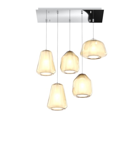 Immagine di Lampadario A Sospensione Cromo Con Pendenti Vetro Ambra Per Soggiorno Double Skin Top Light