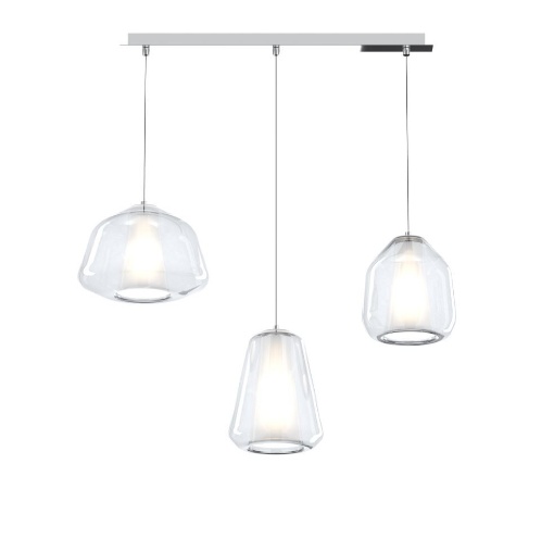 Immagine di Lampadario In Linea Per Tavolo 3 Luci Bocce Vetro Trasparente Double Skin Top Light