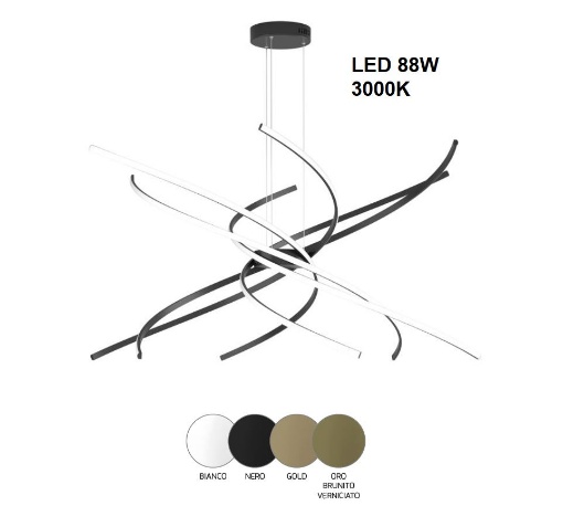 Immagine di Lampadario Led Per Soggiorno Tornado 100cm Design Moderno 88w 3000k Top Light 1163