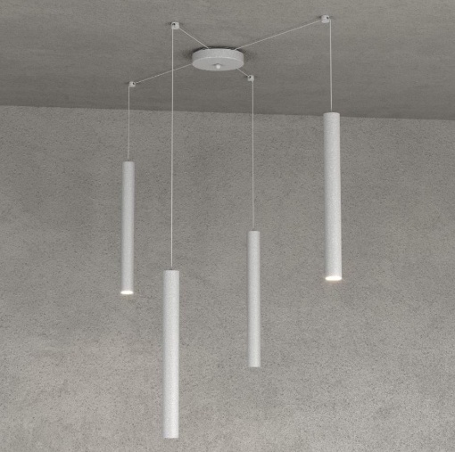 Immagine di Lampadario Con Cilindri Pendenti Decentrati Per Salotto 4 Luci Led GU10 Round Tube Top Light 1174/S4