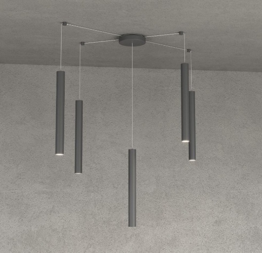 Immagine di Lampadario Da Soggiorno Con Decentramento Cilindri Pendenti 5 Luci Round Tube Top Light 1174/S5