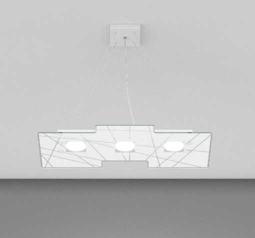 Immagine di Lampadario Led Per Tavolo Cucina Vetro Bianco Sagomato 3 Luci Gx53 Focus Top Light 1199