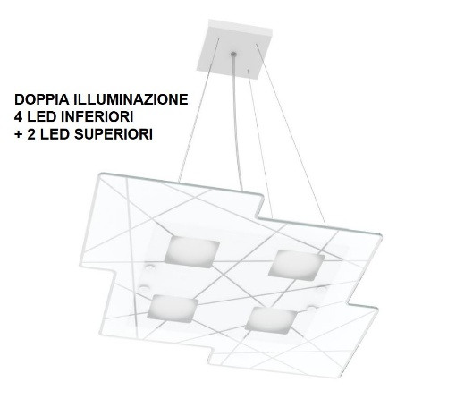 Immagine di Lampadario Doppia Illuminazione Led Gx53 Vetro Squadrato Per Soggiorno Focus Top Light 1199