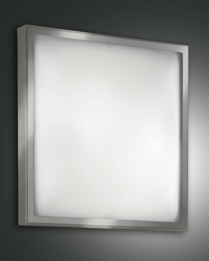 Immagine di Plafoniera Quadrato Nichel 40x40 Osaka Paralume Vetro Bianco 3xE27 Fabas