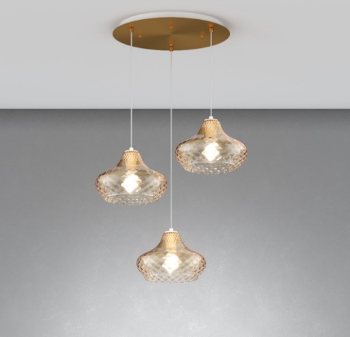 Immagine di Lampadario Moderno Ottone 3 Pendenti Vetro Colorato Per Soggiorno Dress Top Light 1191