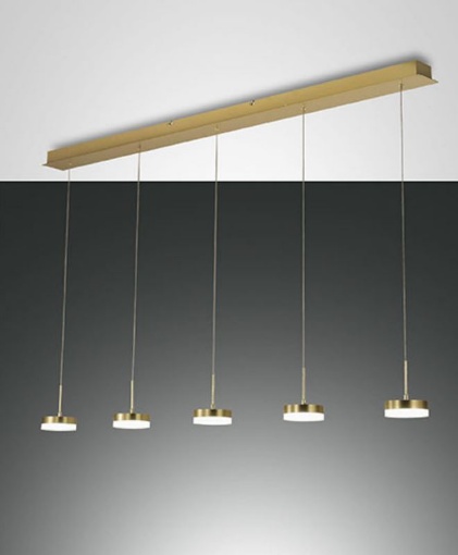 Immagine di Lampadario Moderno Binario Per Tavolo Penisola 5 Led 40w Dunk Ottone Fabas