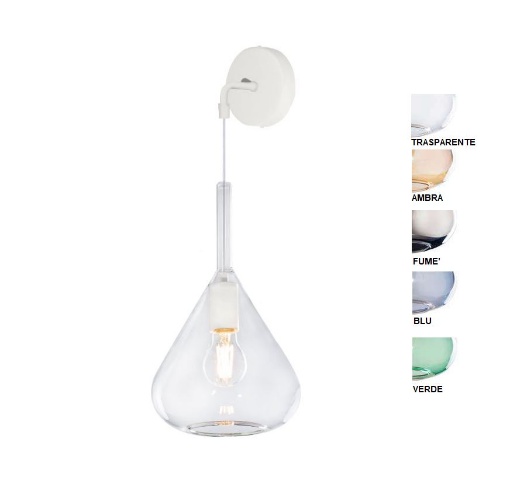 Immagine di Applique Da Parete Bianca Con Pendente Cono Vetro Regolabile Kona Top Light