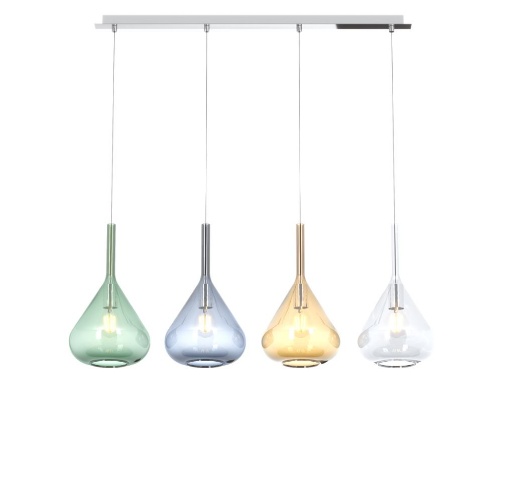 Immagine di Sospensione A Binario Con Pendenti Coni Vetro Multicolor Per Tavolo 4 Luci Kona Top Light