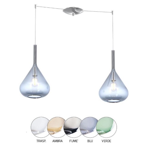 Immagine di Lampade Decentrante Ampolle Vetro Colorato Sospensione Moderna 2 Luci Regolabile Kona Top Light