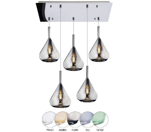 Immagine di Lampadario Da Soggiorno Cromo 5 Luci Vetri Colorati Design Contemporaneo Kona Top Light