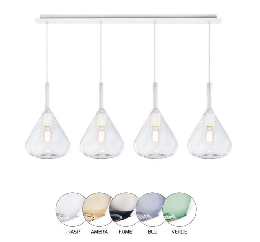 Immagine di Lampadario Moderno Per Tavolo Struttura Bianca 4 Coni Vetro Kona Top Light