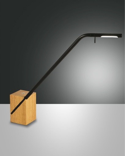 Immagine di Lampada da Scrivania Metallo Nero e Base Legno Led Touch Dimmer Viktor Fabas 