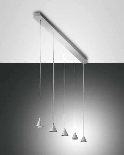 Immagine di Lampadario a Sospensione 5 Coni Led in Linea per Cucina Delta Alluminio Fabas